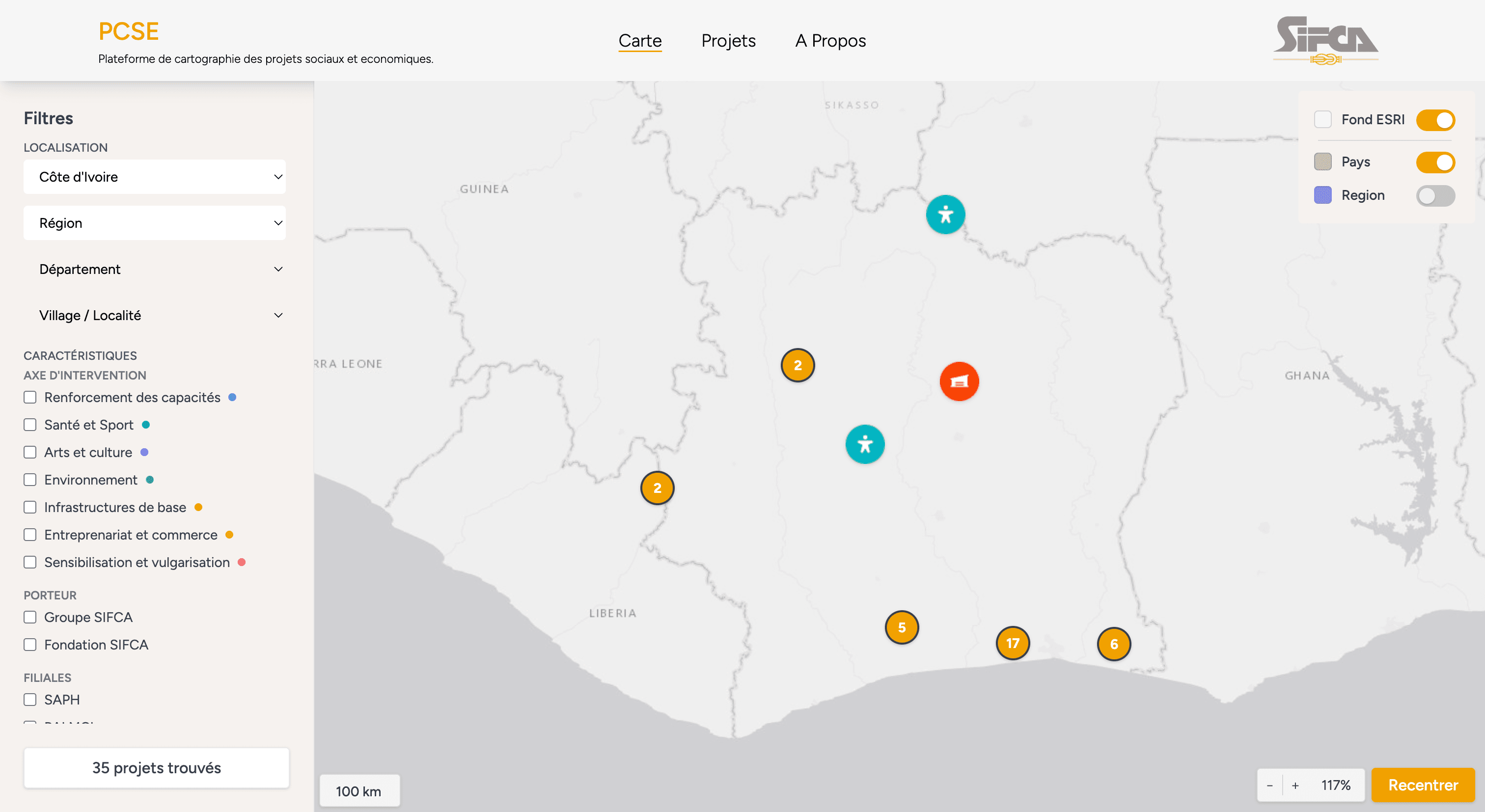 Plateforme PCSE — cartographie des projets sociaux et économiques du Groupe SIFCA